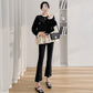 Real shot maternity clothes autumn new temperament fashion loose stitching velvet top belly pants two-piece set