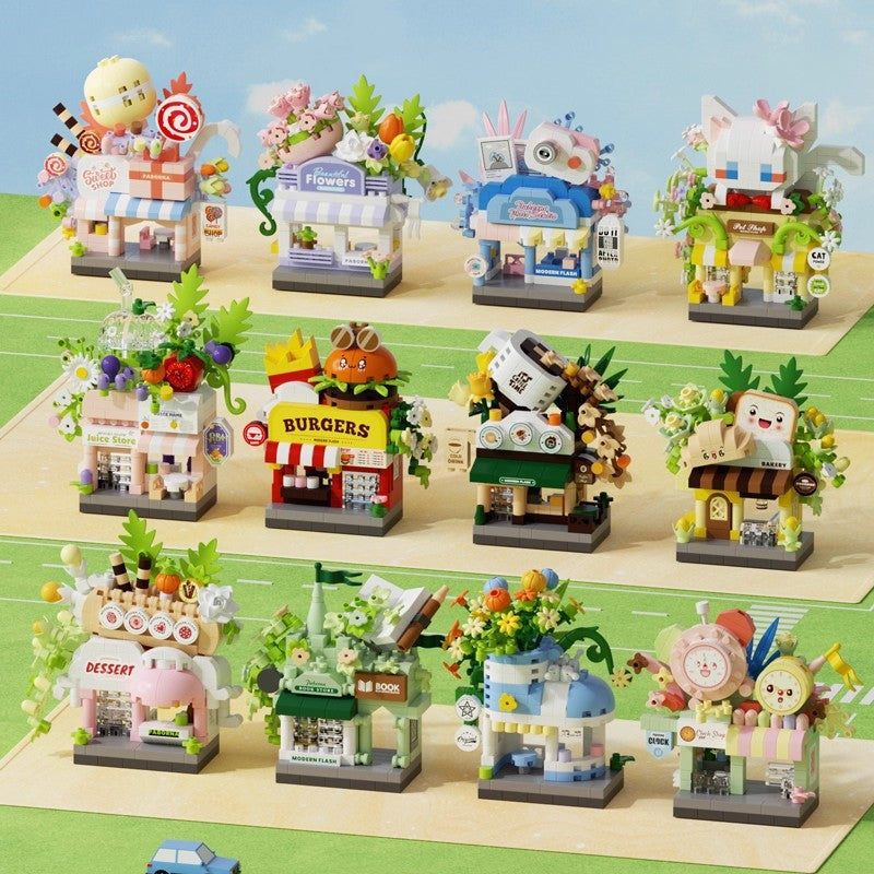 Compatible with Lego City Architecture Street View Hamburg Coffee Flower Shop Small Shop Building Blocks Children's Educational Toys Gifts