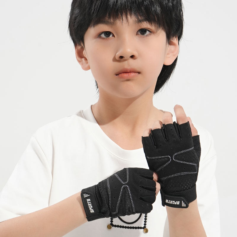 Children's Half Finger Gloves Summer Thin Sweat Absorbing Breathable Outdoor Riding Skateboard Fitness Roller Skating Non-slip Gloves