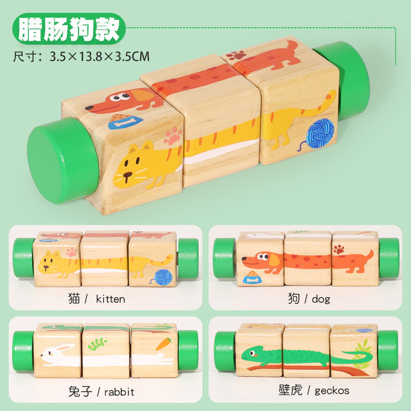 Cecpc Kidsren's Early Education Rotating Building Block Puzzle Baby Animal and Fruit Cognition Wooden Educational Toys for 1-2-3 Years Old