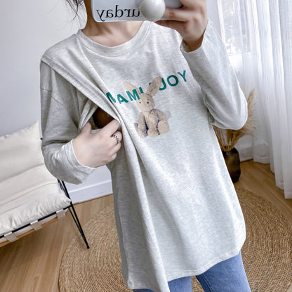 Pregnant Women's Monthly Clothes Summer Thin Postpartum Breastfeeding Clothes Top for Going Out Long Sleeve T-Shirt Spring and Autumn Clothes for Breastfeeding Period