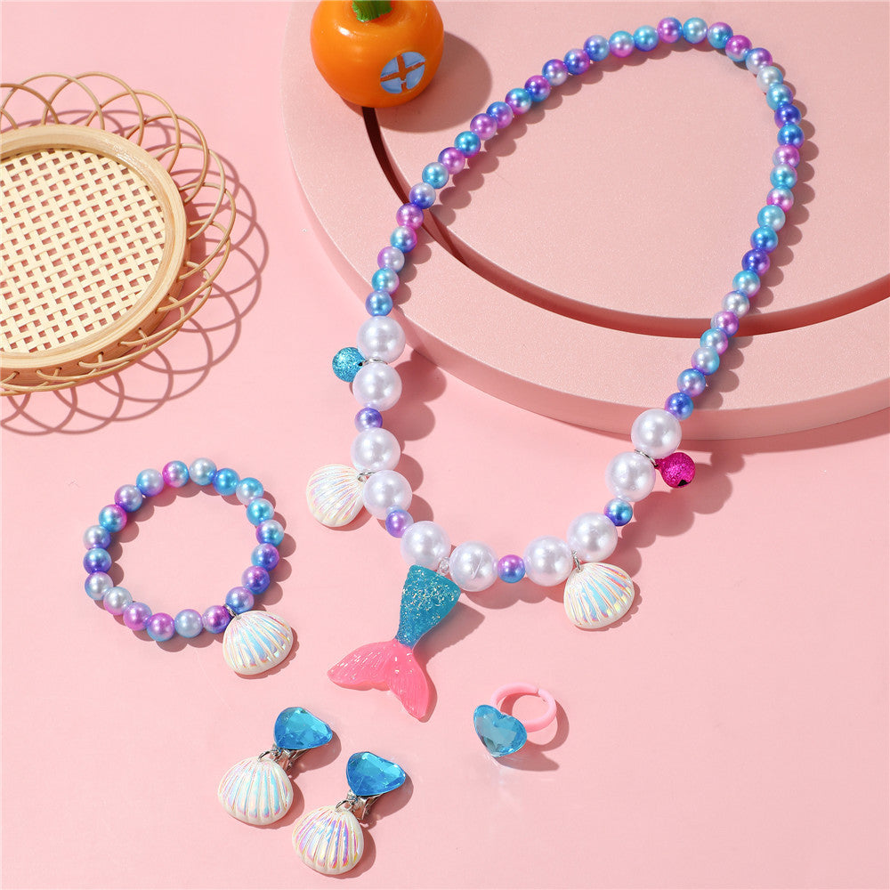 mermaid necklace diy pearl non-allergic beaded suit children cute mermaid princess necklace jewelry