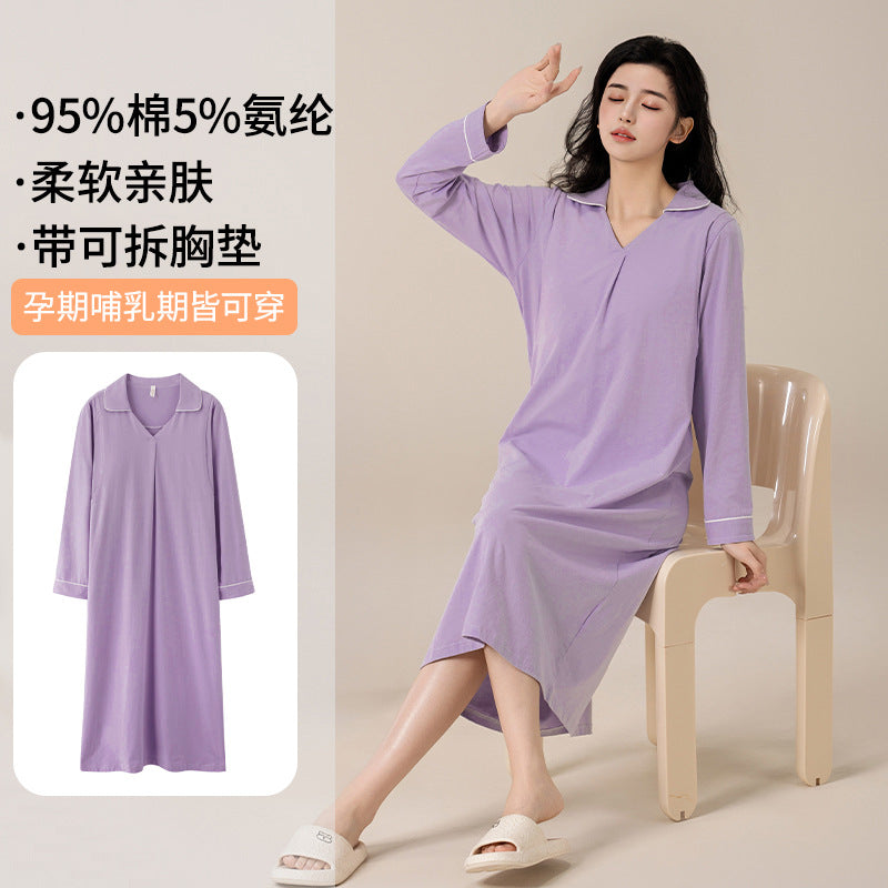 Class A confinement dress nursing nightgown spring and autumn postnatal pure cotton long dress for pregnant women to be born nursing dress trouser suit