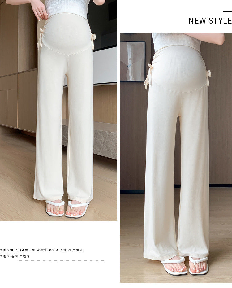 Pregnant women's pants 2024 new pregnant women's pants autumn and winter fleece-lined small pregnancy wide leg pants drawstring straight tube pants