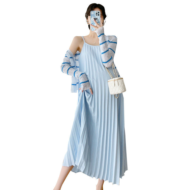 Real shot spot 2023 spring new net red maternity sling two-piece slimming sunscreen breastfeeding dress