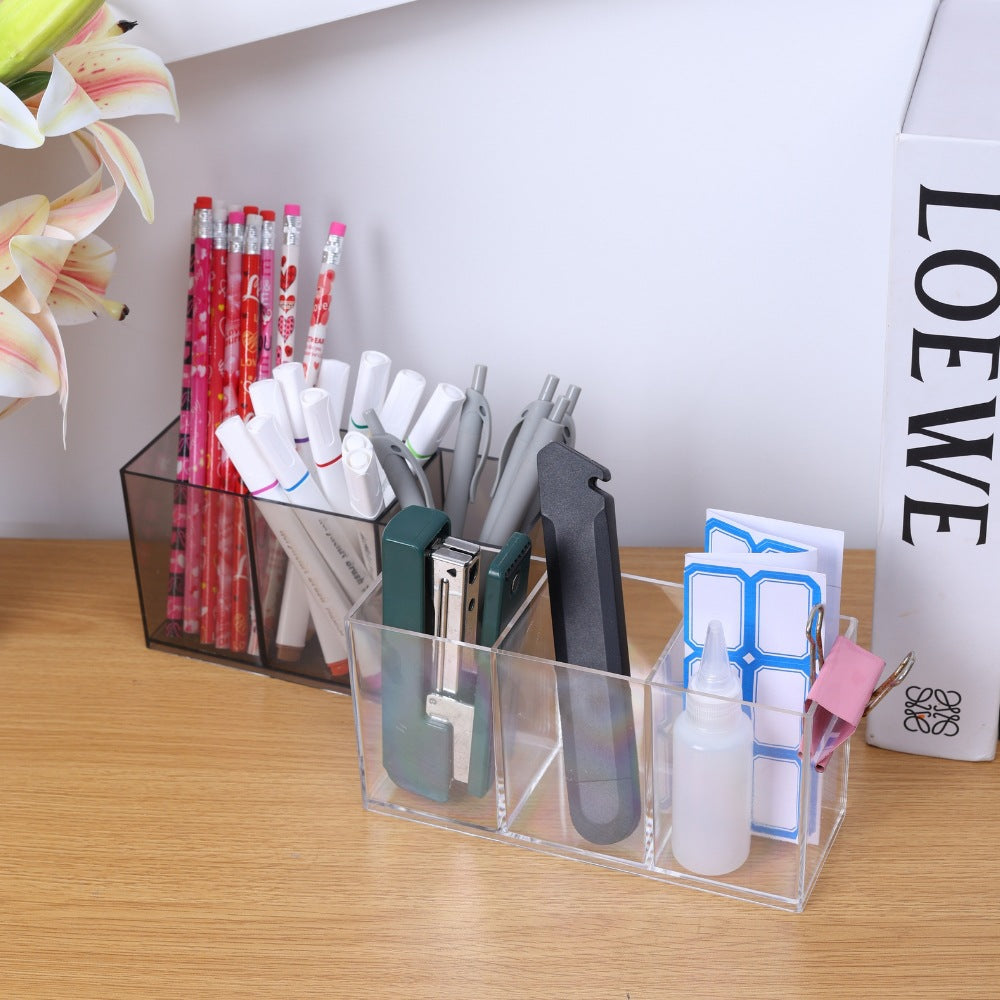 Multifunctional Acrylic Pen Holder Transparent Desktop Storage Box Pen Holder Office Stationery Compartment Storage Box Large Capacity
