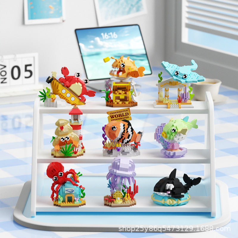 Children's Day Gift Compatible Lego Marine Animals Shark Clownfish Cartoon Doll Assembled Building Blocks Toy