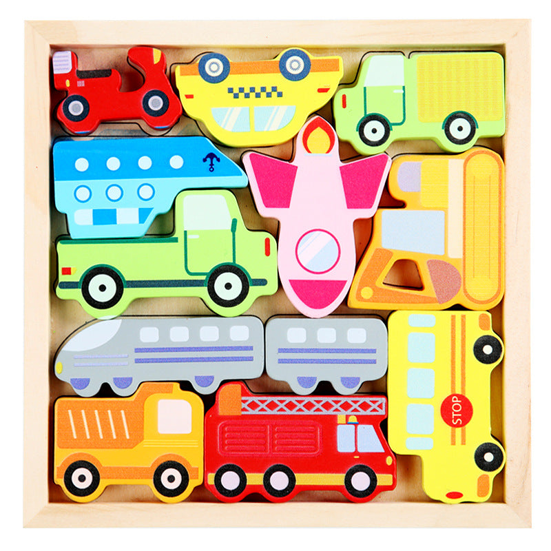 Cross-Border Children's Wooden Three-Dimensional Hexagonal Puzzle Animal Transportation Puzzle Building Blocks Early Education Educational Toys