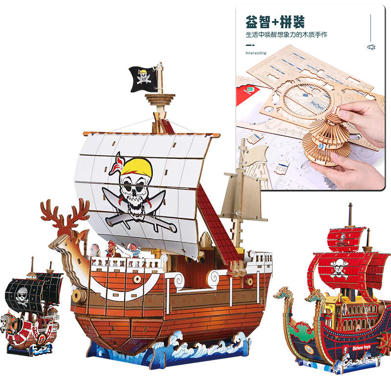 Wooden ship DIY assembled model 3d three-dimensional puzzle children's handmade wholesale entrepreneurship puzzle building blocks toys