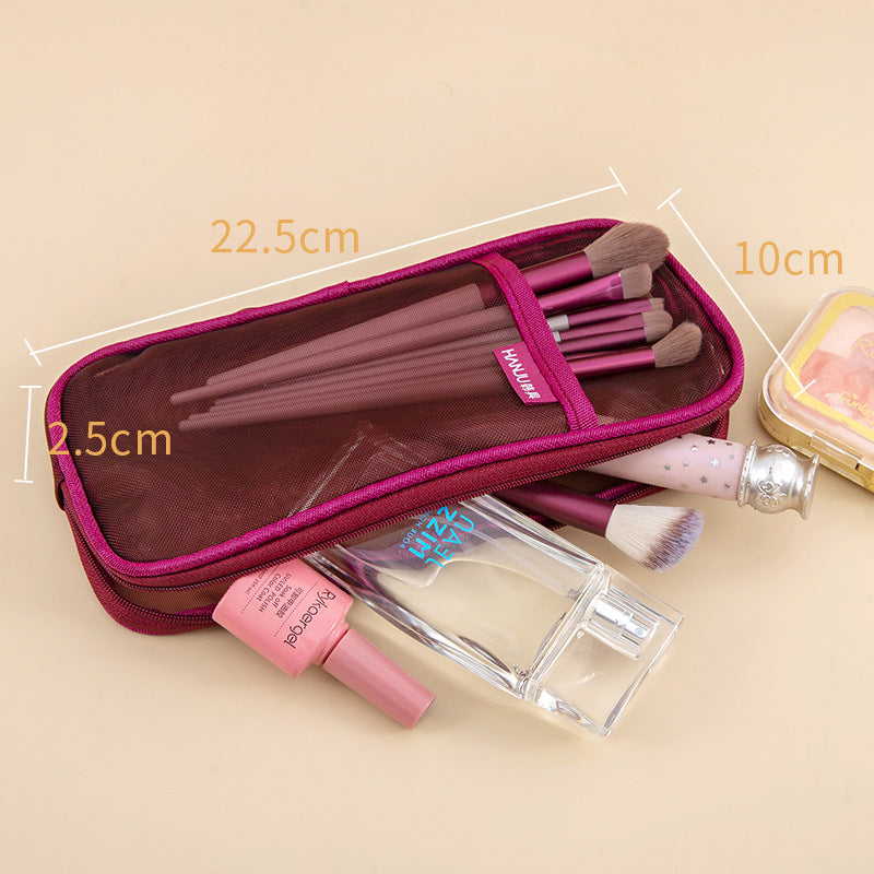 Korean Hj-006 High-Looking Pencil Bag, Transparent Mesh Stationery Bag, Simple Handbag, Cosmetic Bag, Double-Layer Storage Bag
