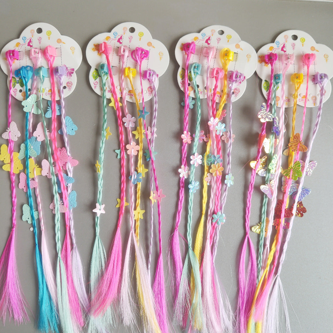 New Children's Colorful Clamp Small Braid Six-color Mixed Butterfly Love Five-pointed Star Wig Braid Performance Dirty Braids