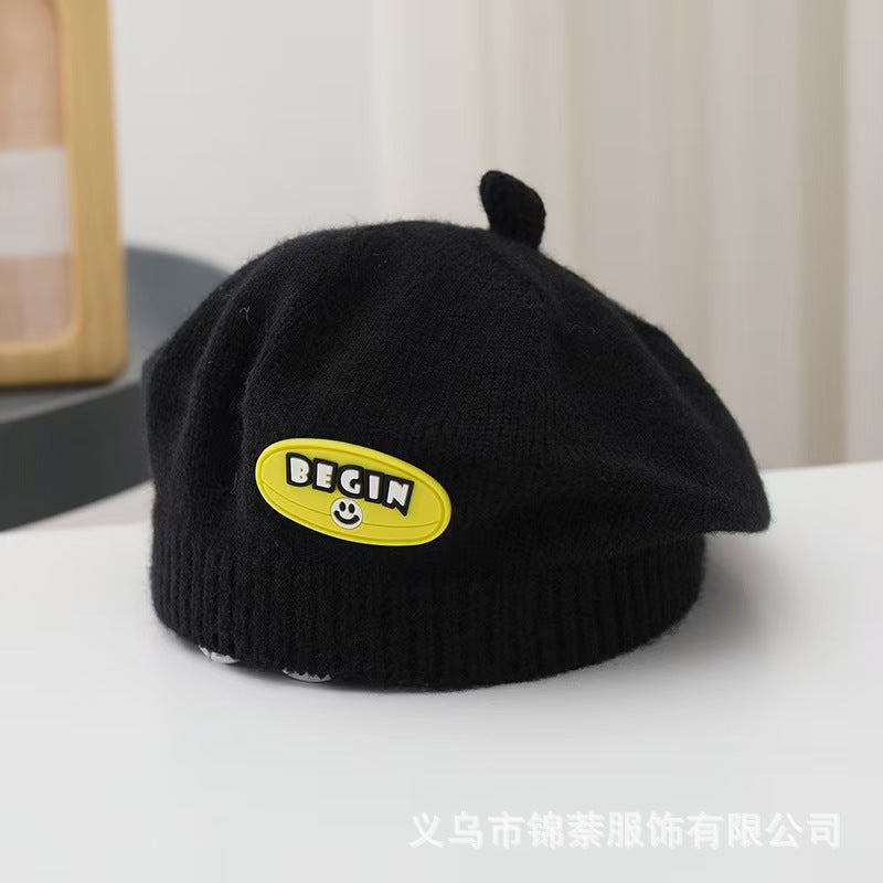 Spring and Autumn Korean Style Baby Boy and Girl Candy Color All-match Knitted Beret Children's Western Style Casual Wool Hat Paintler Hat