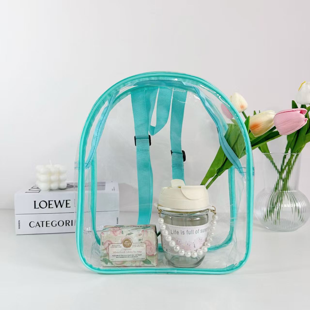 Pvc Transparent Waterproof Portable Backpack Children's Day Fashion Unisex Waterproof Primary School Bag