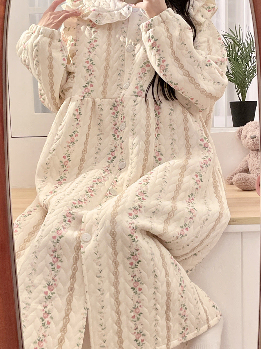 Lunar Clothing Spring and Autumn Air Cotton Thick Postpartum Breastfeeding dress Doll Collar Pregnant Women Pajamas for Outer Wear