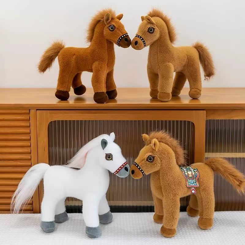 Cute Simulation Little White Horse Doll Plush Toy Pony Brown Horse Doll Horse Year Mascot Activity Gift
