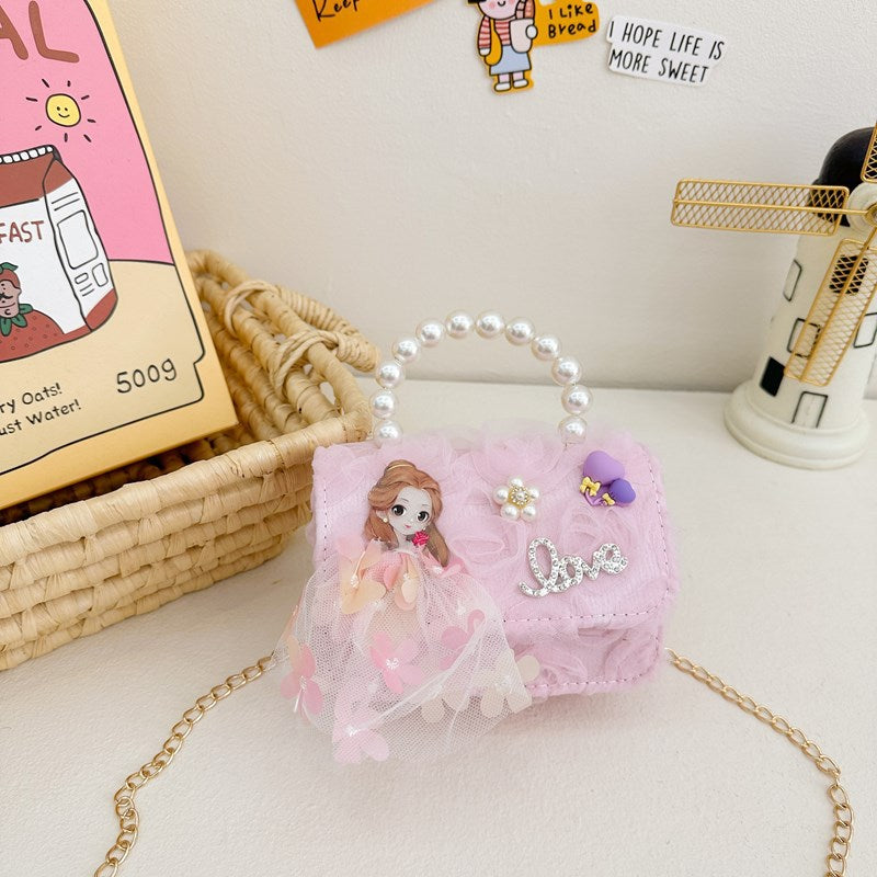 Korean Style Princess Handbag Fashion Bow Children Shoulder Bag Stylish Cute Girl Small Square Bag