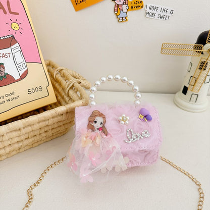 Korean Style Princess Handbag Fashion Bow Children Shoulder Bag Stylish Cute Girl Small Square Bag