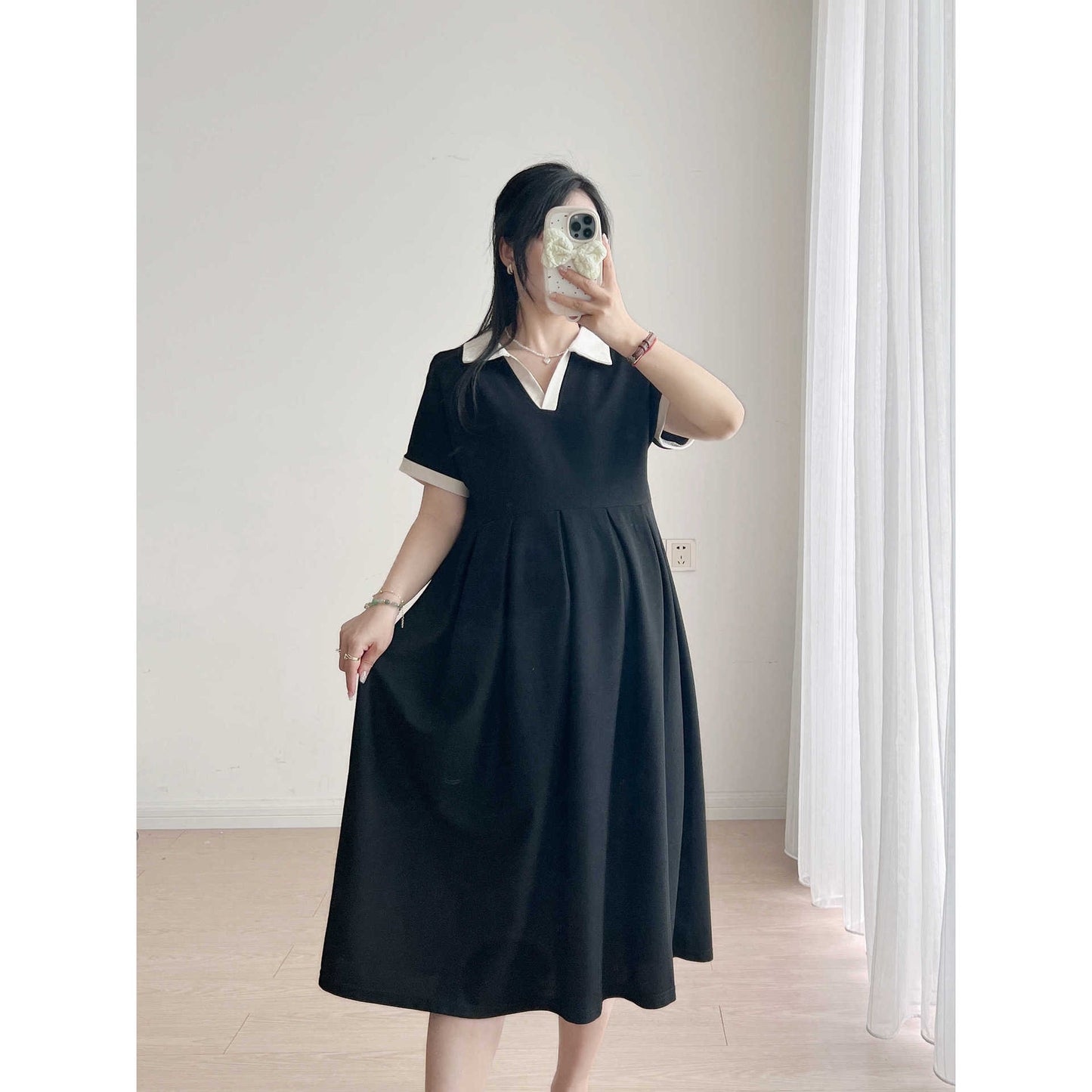 Pregnant Women's Summer Dress Korean Style dress 2025 New Summer Slim Black plus size Summer Maternity Dress A- Line Skirt