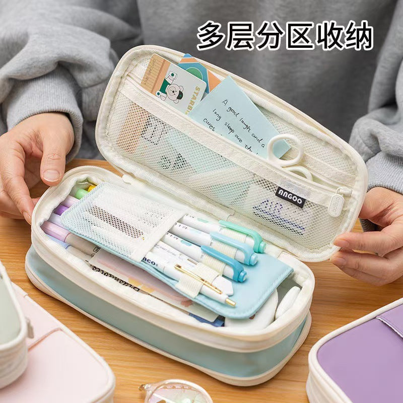 Casual Pencil Case, Large-Capacity Stationery Box, Good-Looking High School Student Ins-Style Student Stationery Bag, Stain-Resistant Primary School Pencil Case