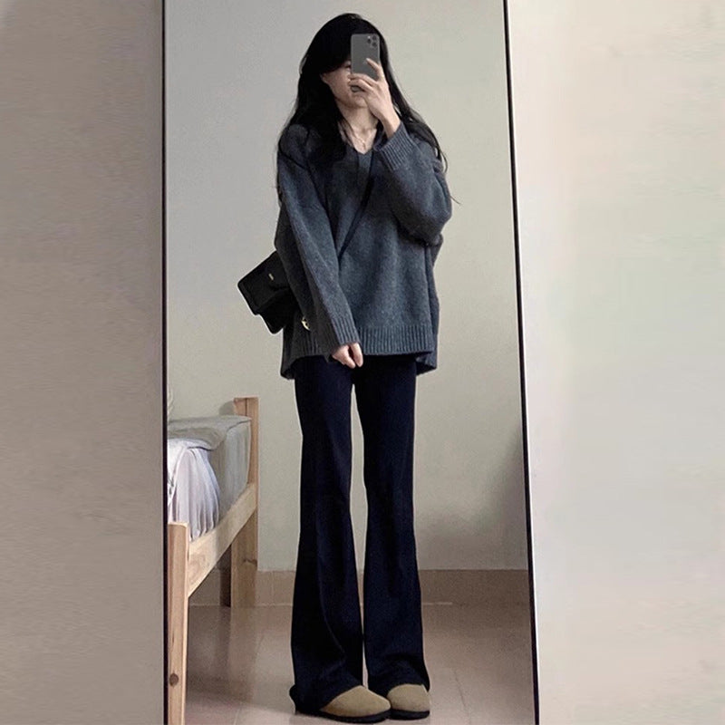 in stock pregnant women autumn and winter new suit fashion casual top + black knitted pants