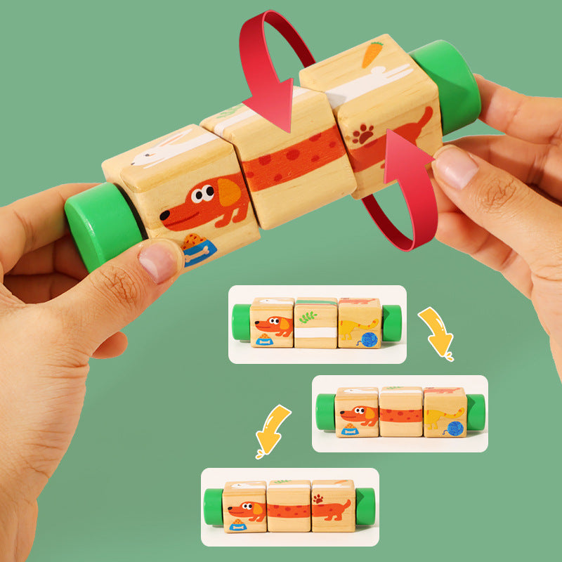 Cecpc Kidsren's Early Education Rotating Building Block Puzzle Baby Animal and Fruit Cognition Wooden Educational Toys for 1-2-3 Years Old