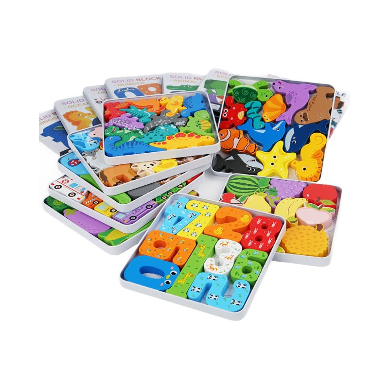 Cross-Border Children's Wooden Three-Dimensional Hexagonal Puzzle Animal Transportation Puzzle Building Blocks Early Education Educational Toys