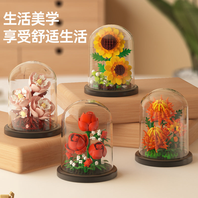 [wholesale generation] simulation of eternal flowers lily rose blocks compatible with Lego toy ornaments Valentine's Day gift