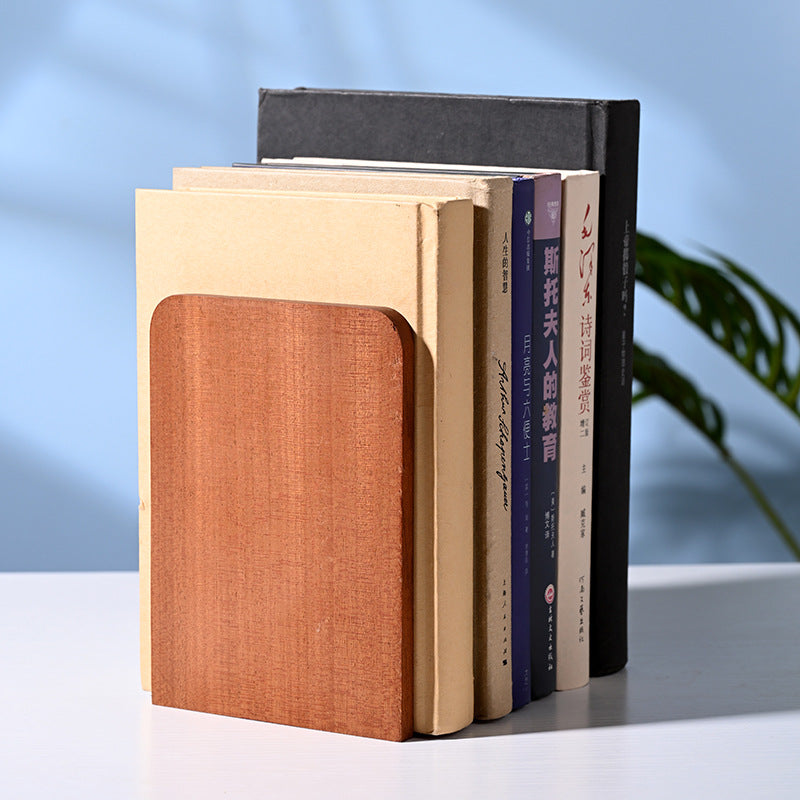 Japanese Style Simple Wooden Book Stand Creative Black Walnut Wood Thickened Bookshelf Bookend Student's Solid Wood Bookend Logo