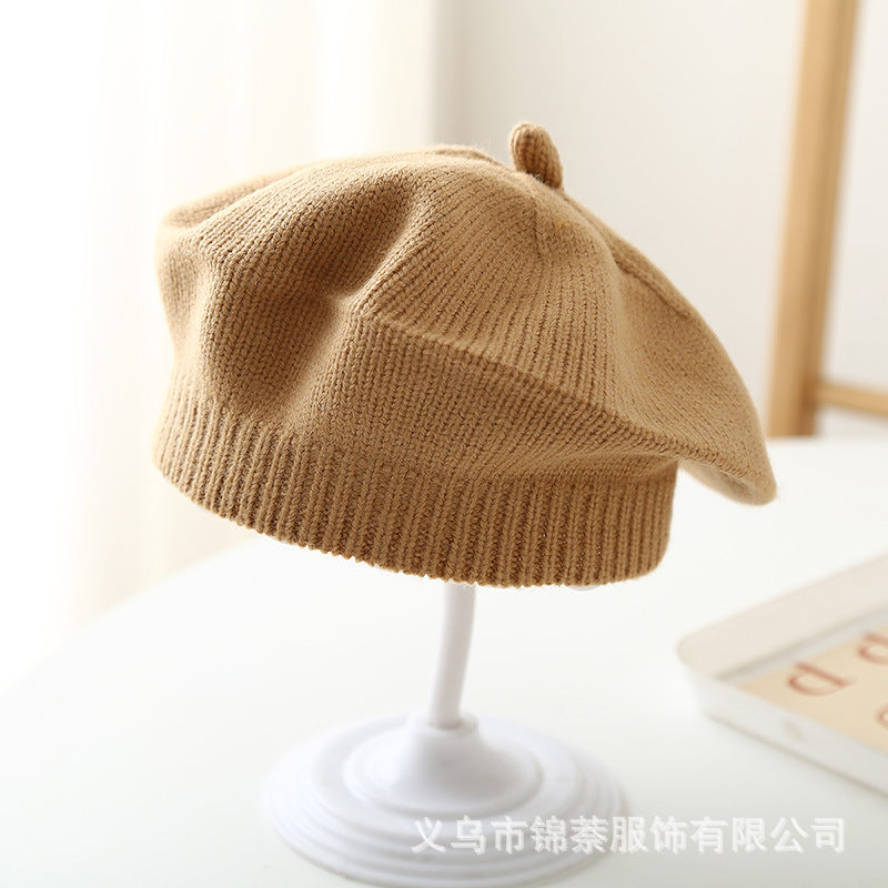 Spring and Autumn Korean Style Baby Boy and Girl Candy Color All-match Knitted Beret Children's Western Style Casual Wool Hat Paintler Hat