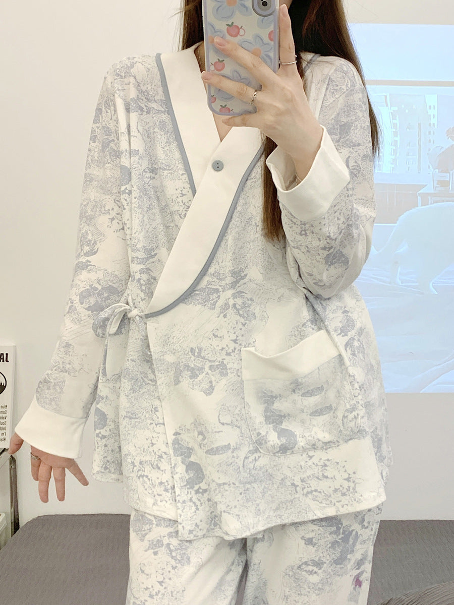 Lunar Clothing Spring and Autumn Cotton Postpartum Lactation Adjustable Delivery Room Pregnant Women Pajamas Loose Maternal Feeding Wear