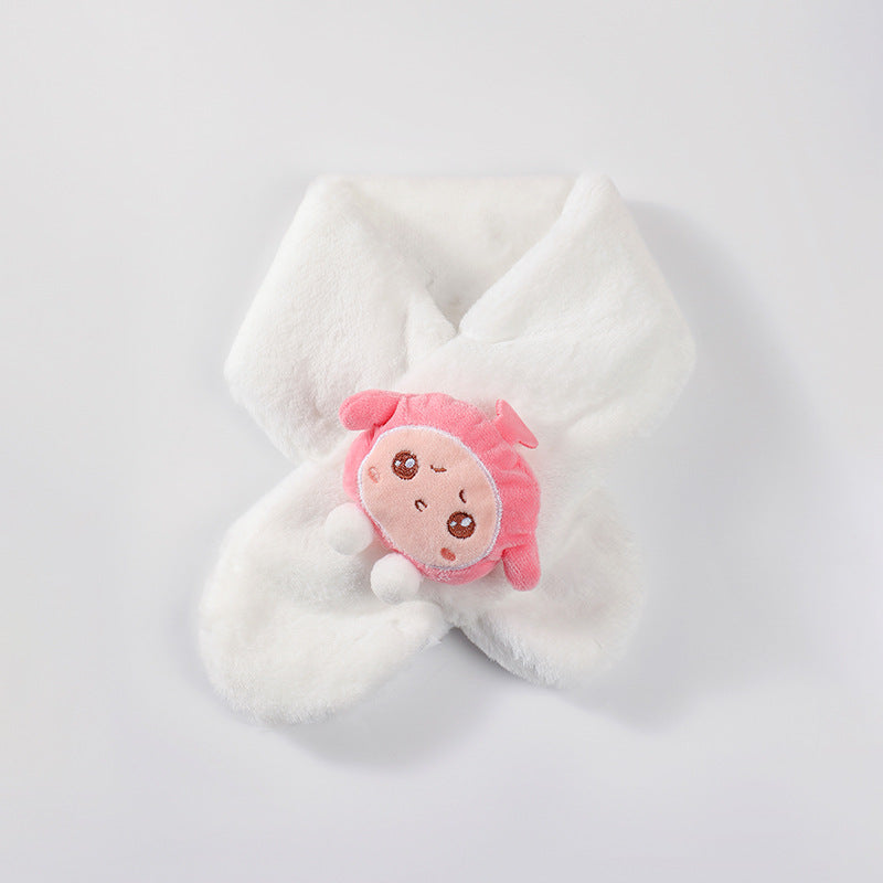 Children's Christmas Autumn and Winter Scarf Plush Warm Cute Cartoon Red New Year Festival Imitation Rabbit Fur Parent-Child Scarf