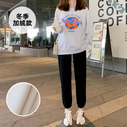 Pregnant Women's Pants Autumn and Winter Outer Wear Comfortable Leg-binding Pants fleece-lined Thickened Loose Sports Pants Autumn Pregnant Women's Wear