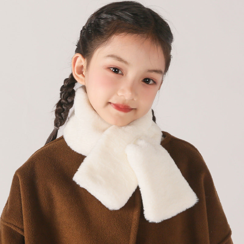 Children's Christmas Autumn and Winter Scarf Plush Warm Cute Cartoon Red New Year Festival Imitation Rabbit Fur Parent-Child Scarf