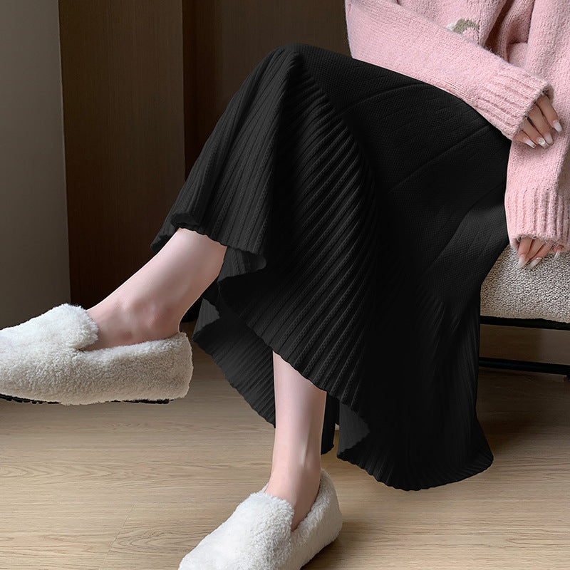 in stock Pregnant Women's Knitted Pleated Skirt Autumn and Winter New plus size Non-abdominal Slimming Mid-length A- line Umbrella Skirt