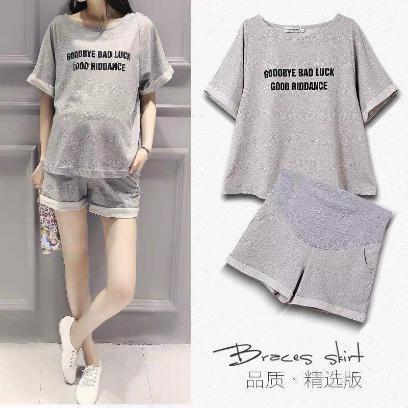 Pregnant Women's Summer Short-sleeved suit Outer Wear Loose Two-piece Set Pregnant Women's Pajamas Loose Top Dress