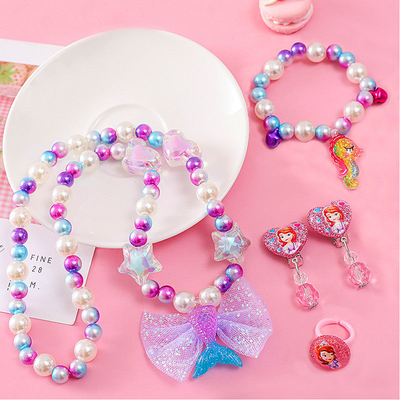 mermaid necklace diy pearl non-allergic beaded suit children cute mermaid princess necklace jewelry