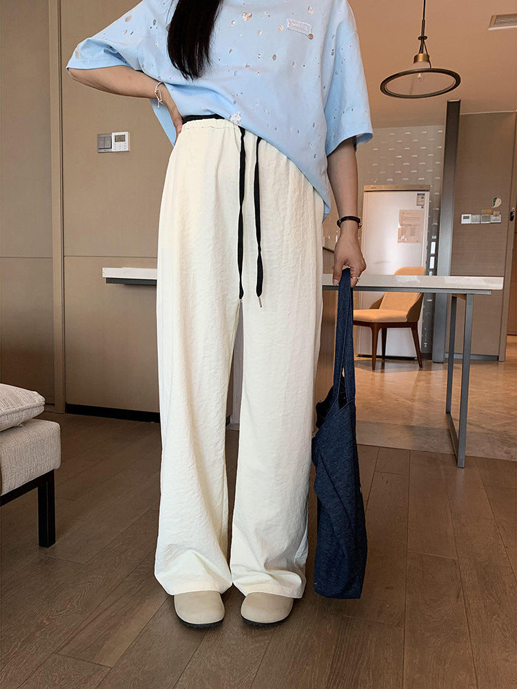 Spring and Summer Pregnant Women's Drawstring Ice Silk Wide Leg Pants Pregnant Women's Summer Thin Texture Sense Dipping Yamamoto Pants Casual Small