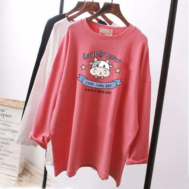 Pregnant Women's Autumn Cotton Top Mid-length Long-sleeved Loose Korean Fashion Trendy Mom's Pregnancy T-shirt Winter Base Shirt