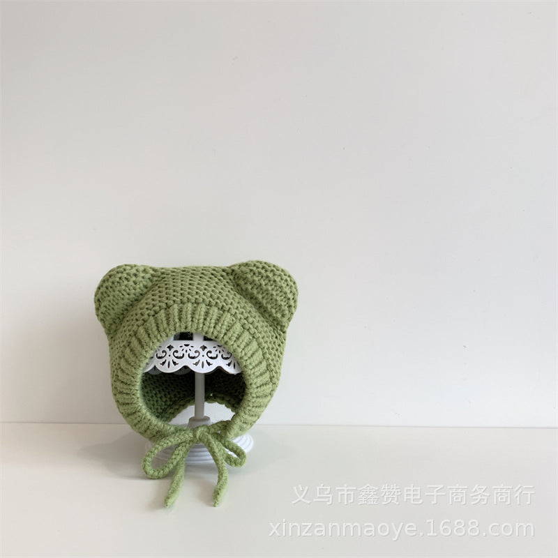 Baby Hat Ins Korean Style Cute Bear Ears Children's Knitted Ear Protection Hat Baby Warm Wool Hat
