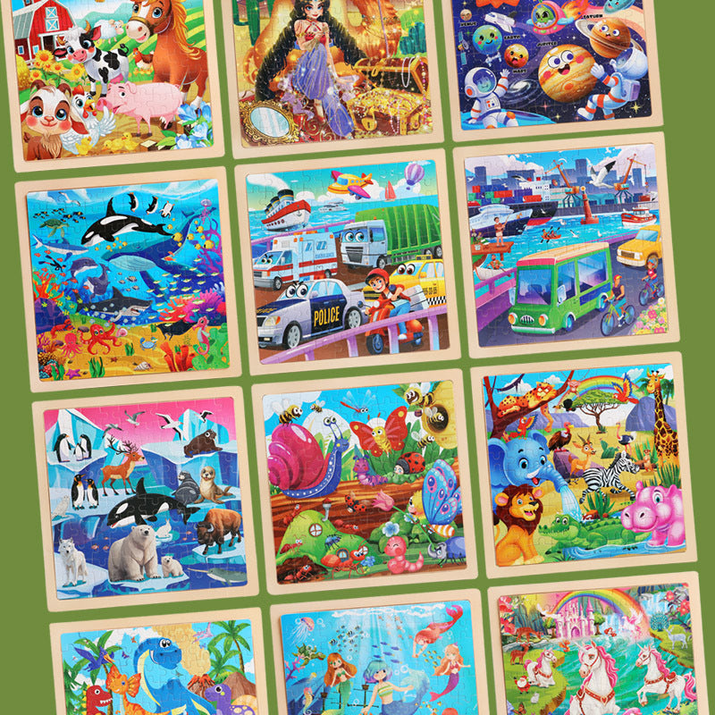 100 children's wooden cartoon animal dinosaur plane wooden puzzle boys and girls baby early education educational toys