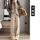 Maternity clothes 2024 autumn and winter New Korean style fashionable cashmere stripe fleece-lined thickened belly support wide-leg pants for pregnant women