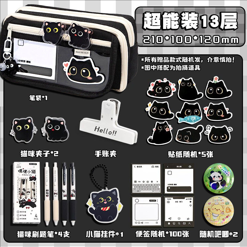 Cat Pencil Bag Large Capacity Transparent Storage Bag for Girls 2025 New Super Popular Stationery Box Student High-Looking Pencil Bag
