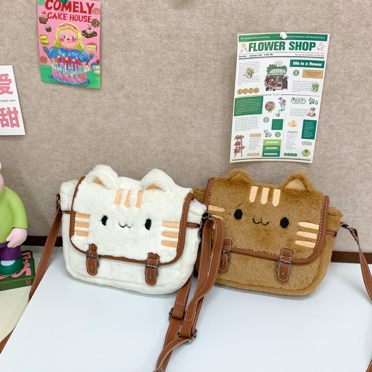 Cute Cat Plush Small Bag Shoulder Bag New Online Popular High Color Value Cartoon Plush Doll Handbag Women's Bag