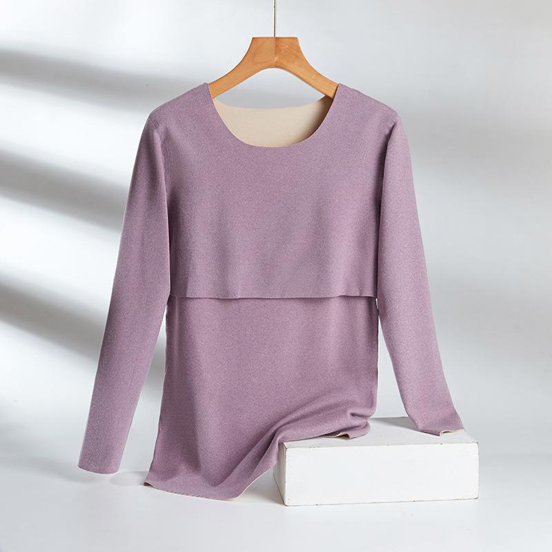 Breastfeeding Autumn Jacket One-Piece Women's plus size Autumn and Winter fleece-lined Pregnant Women's Thermal Underwear Postpartum Maternity Clothing