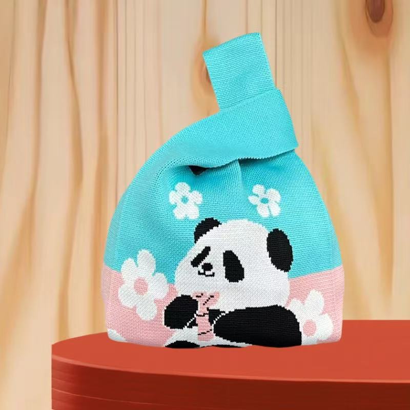 Panda New Knitted Bag Women's Handbag Wide Hand Gift Back Gift Bag Cute Panda Knitted Bag Hand Gift