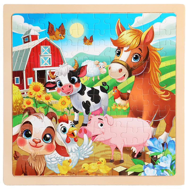 100 children's wooden cartoon animal dinosaur plane wooden puzzle boys and girls baby early education educational toys