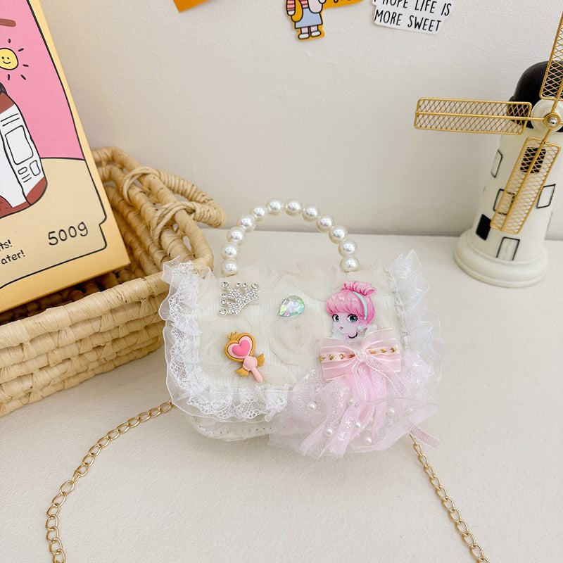Korean Style Princess Handbag Fashion Bow Children Shoulder Bag Stylish Cute Girl Small Square Bag