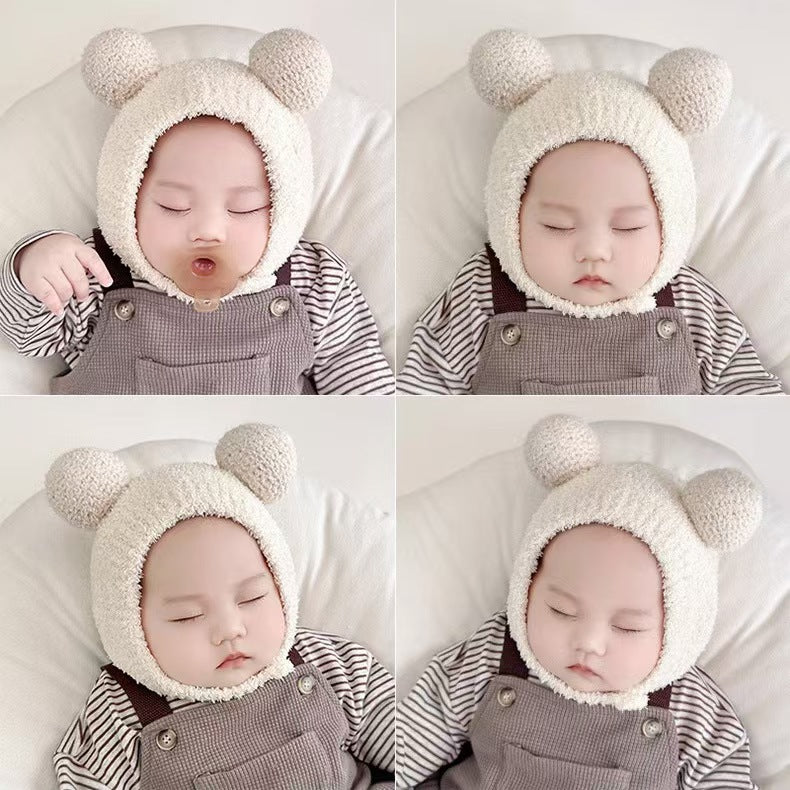 Korean Style Ins Autumn and Winter New Baby Ear Protection Cap Warm Cold-proof Cap Comfortable Baby Double Ball Soft Waxy Baotou Cap Trendy