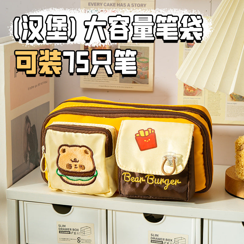 Bear Burger Pencil Case New Design Large Capacity Stationery Box Girls Niche High-Looking Student Cute Pencil Case