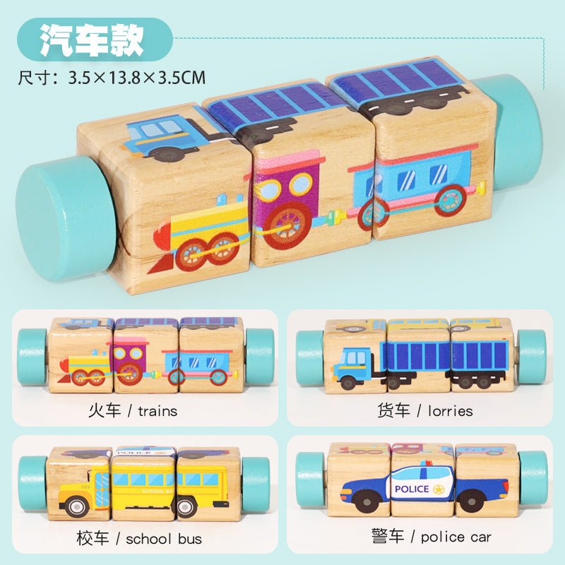 Cecpc Kidsren's Early Education Rotating Building Block Puzzle Baby Animal and Fruit Cognition Wooden Educational Toys for 1-2-3 Years Old